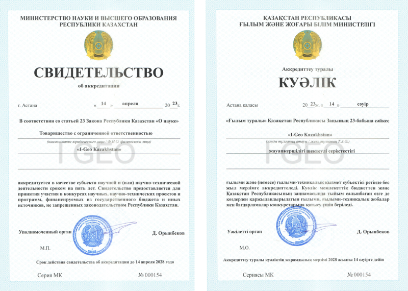 Свидетельство об аккредитации научной и научно-технической деятельности